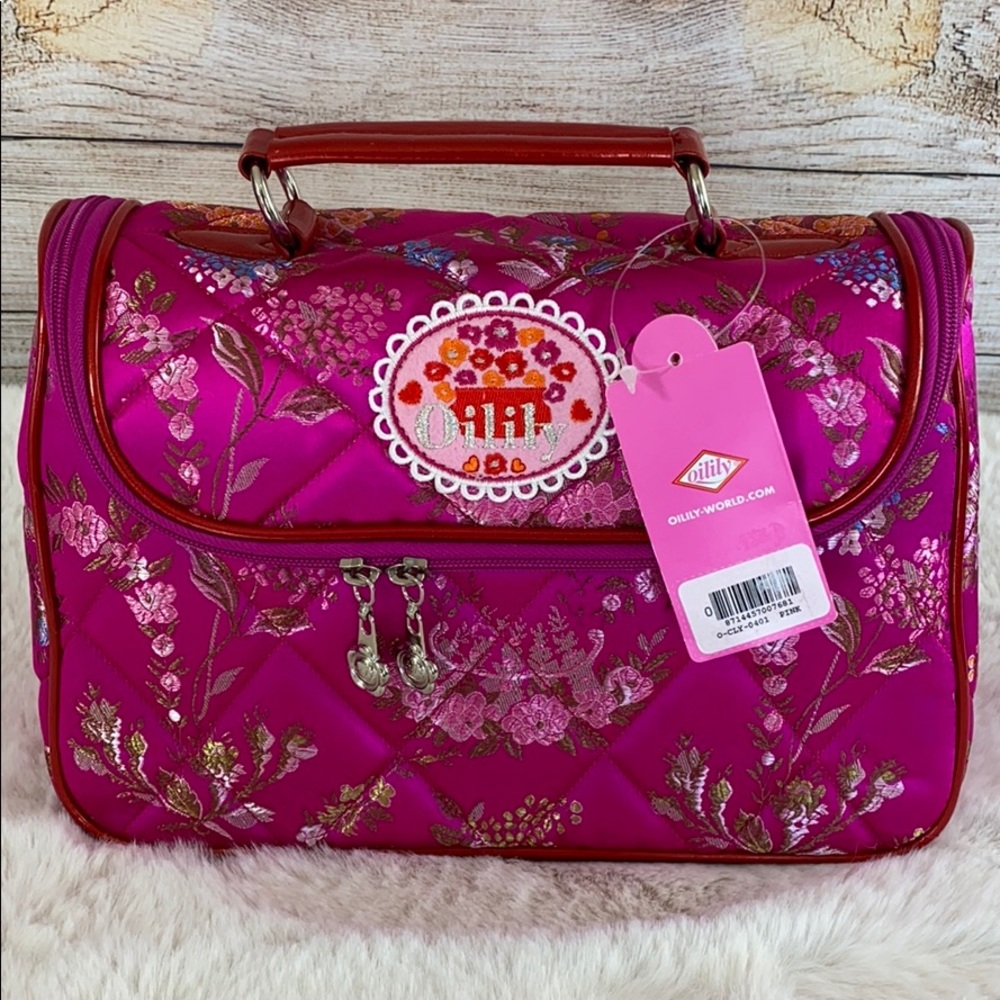 Oilily Asian Inspired Fuchsia Cosmetics Makeup Bag